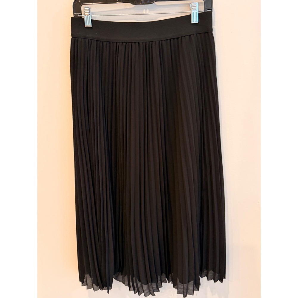 Quince Black Chiffon Pleated Midi Skirt Elastic Waist LB25102-HBGC001 Small